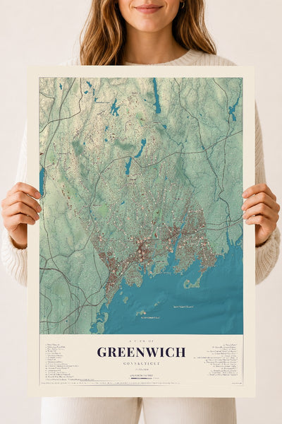 Greenwich, Connecticut map print, 18" x 24", Archival Matte Print