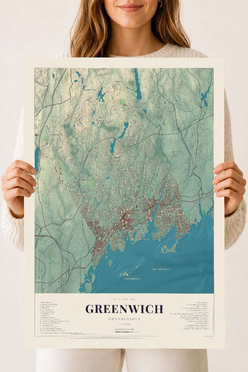 Greenwich, Connecticut map print, 18" x 24", Archival Matte Print