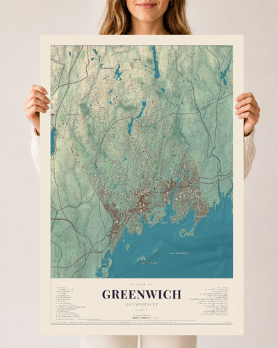Greenwich, Connecticut map print, 24" x 36", Archival Matte Print