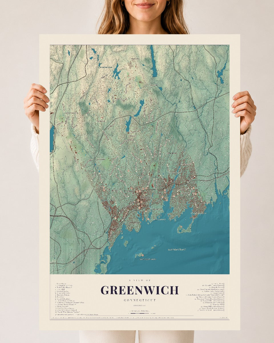 Greenwich, Connecticut map print, 24" x 36", Archival Matte Print