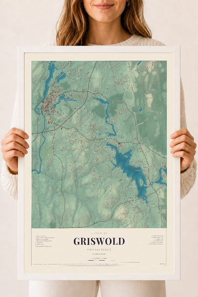 Griswold, Connecticut map print, 18" x 24", W/ White Ayous Wood Frame