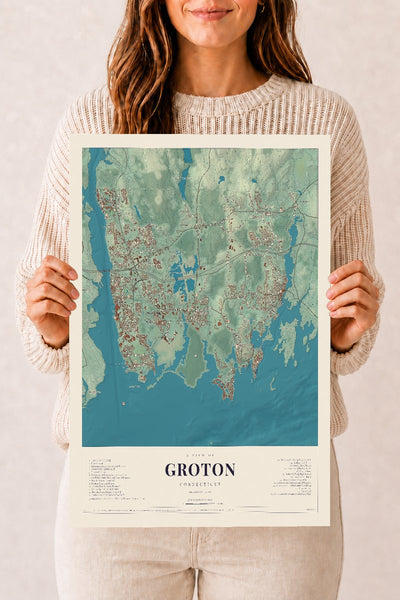 Groton, Connecticut map print, 12" x 18", Archival Matte Print