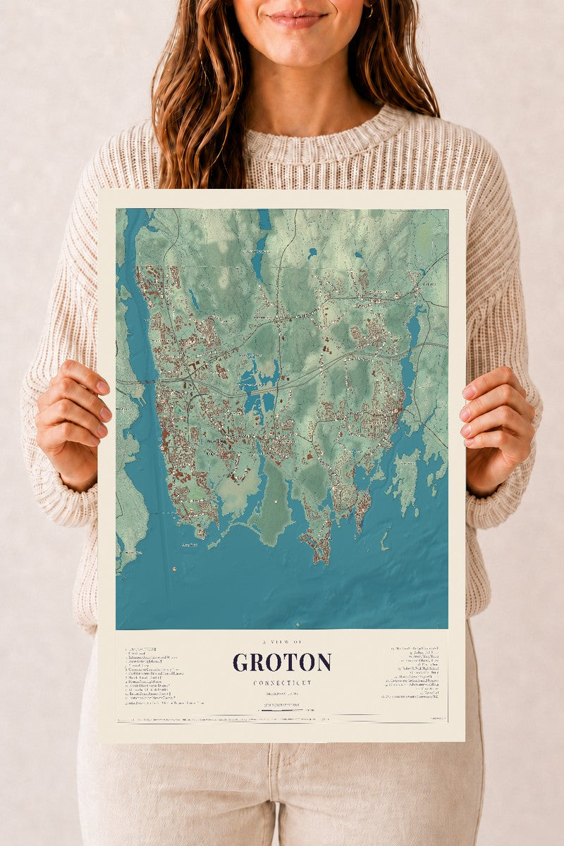 Groton, Connecticut map print, 12" x 18", Archival Matte Print