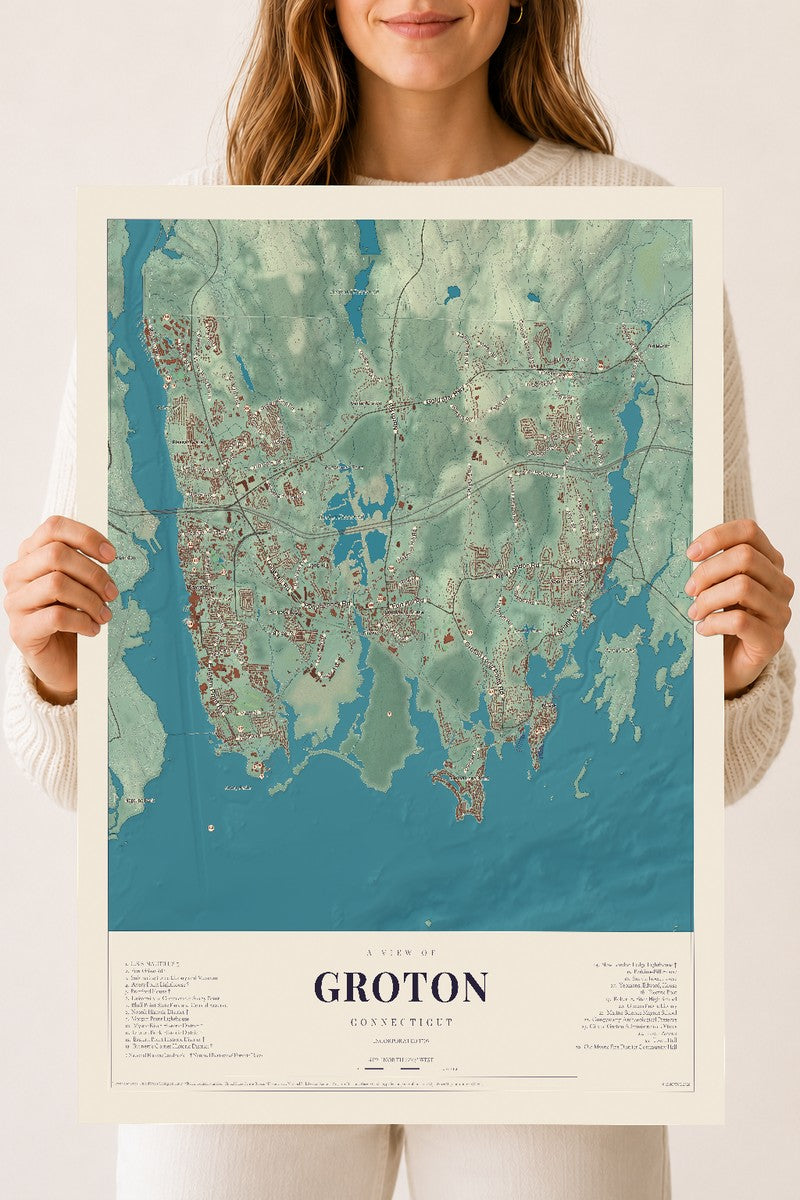 Groton, Connecticut map print, 18" x 24", Archival Matte Print