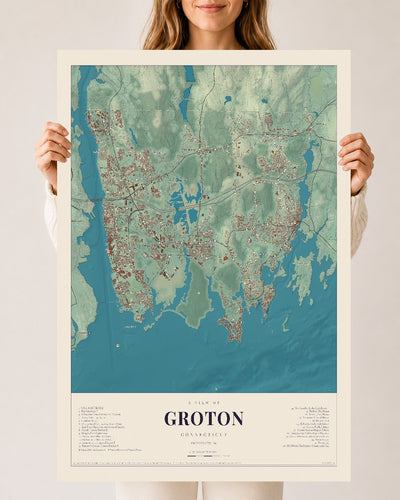 Groton, Connecticut map print, 24" x 36", Archival Matte Print