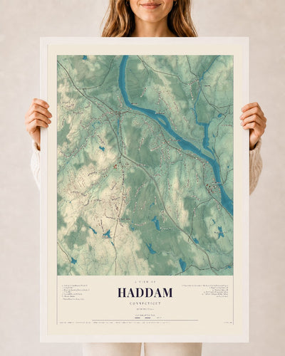 Haddam, Connecticut map print, 24" x 36", W/ White Ayous Wood Frame