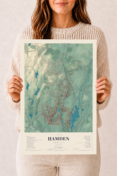 Hamden, Connecticut map print, 12" x 18", Archival Matte Print