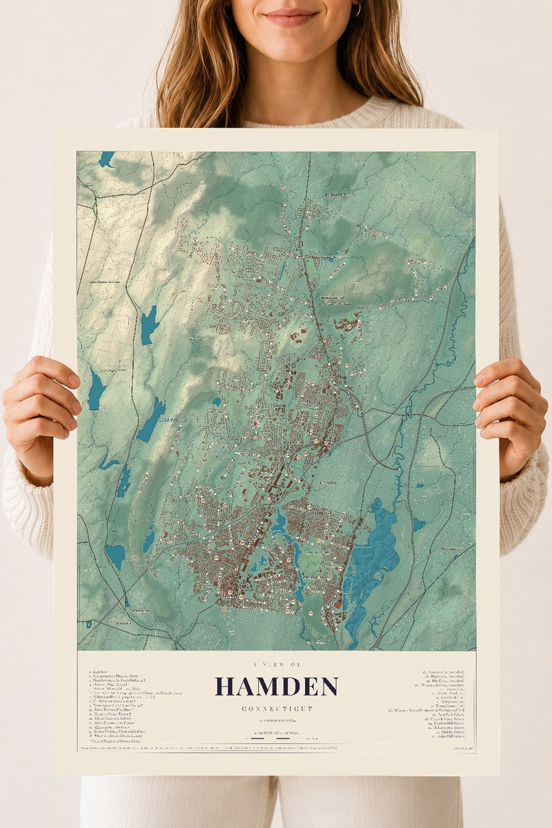 Hamden, Connecticut map print, 18" x 24", Archival Matte Print