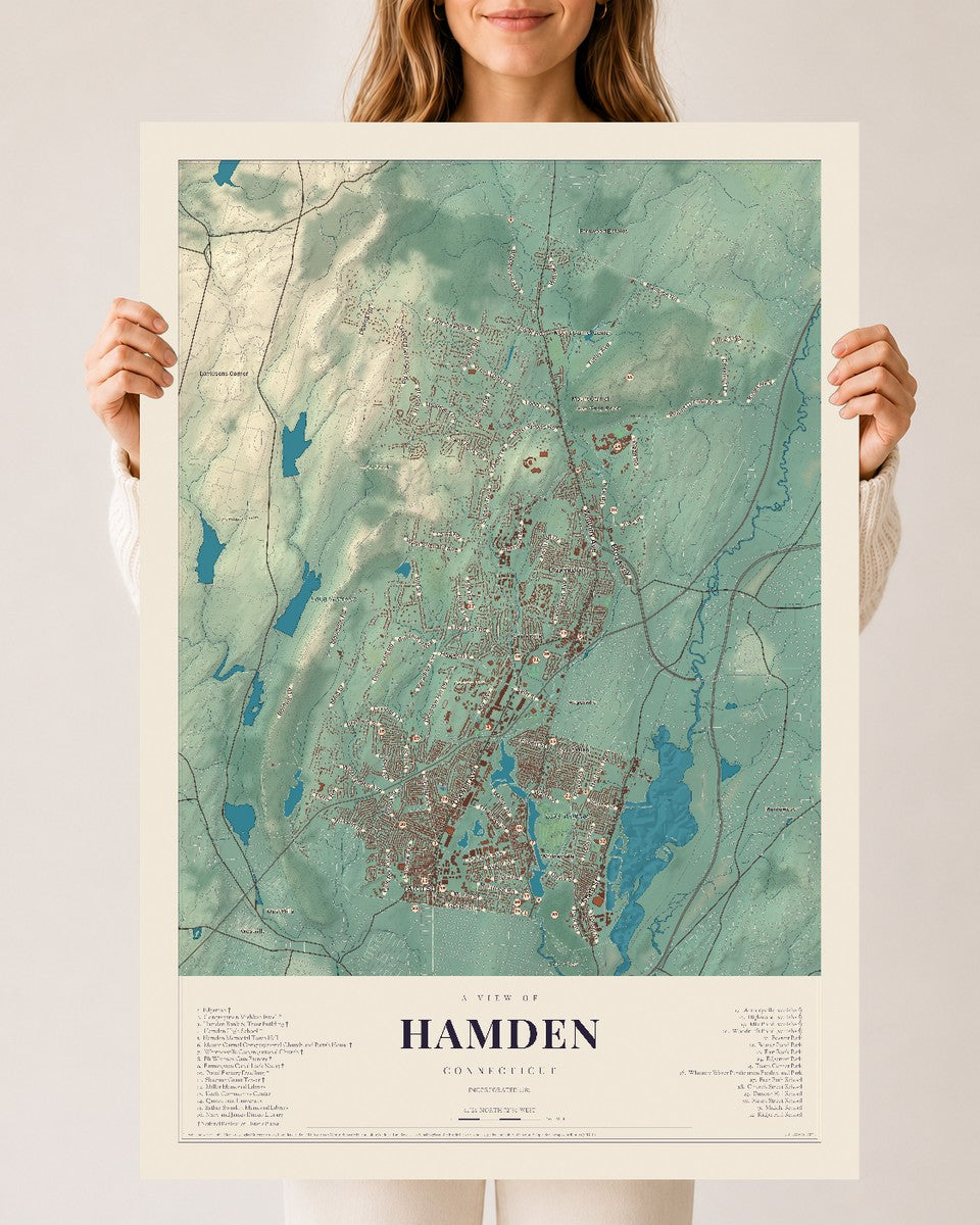 Hamden, Connecticut map print, 24" x 36", Archival Matte Print