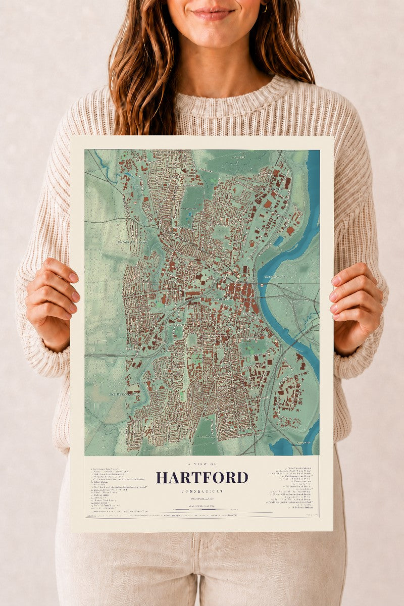 Hartford, Connecticut map print, 12" x 18", Archival Matte Print