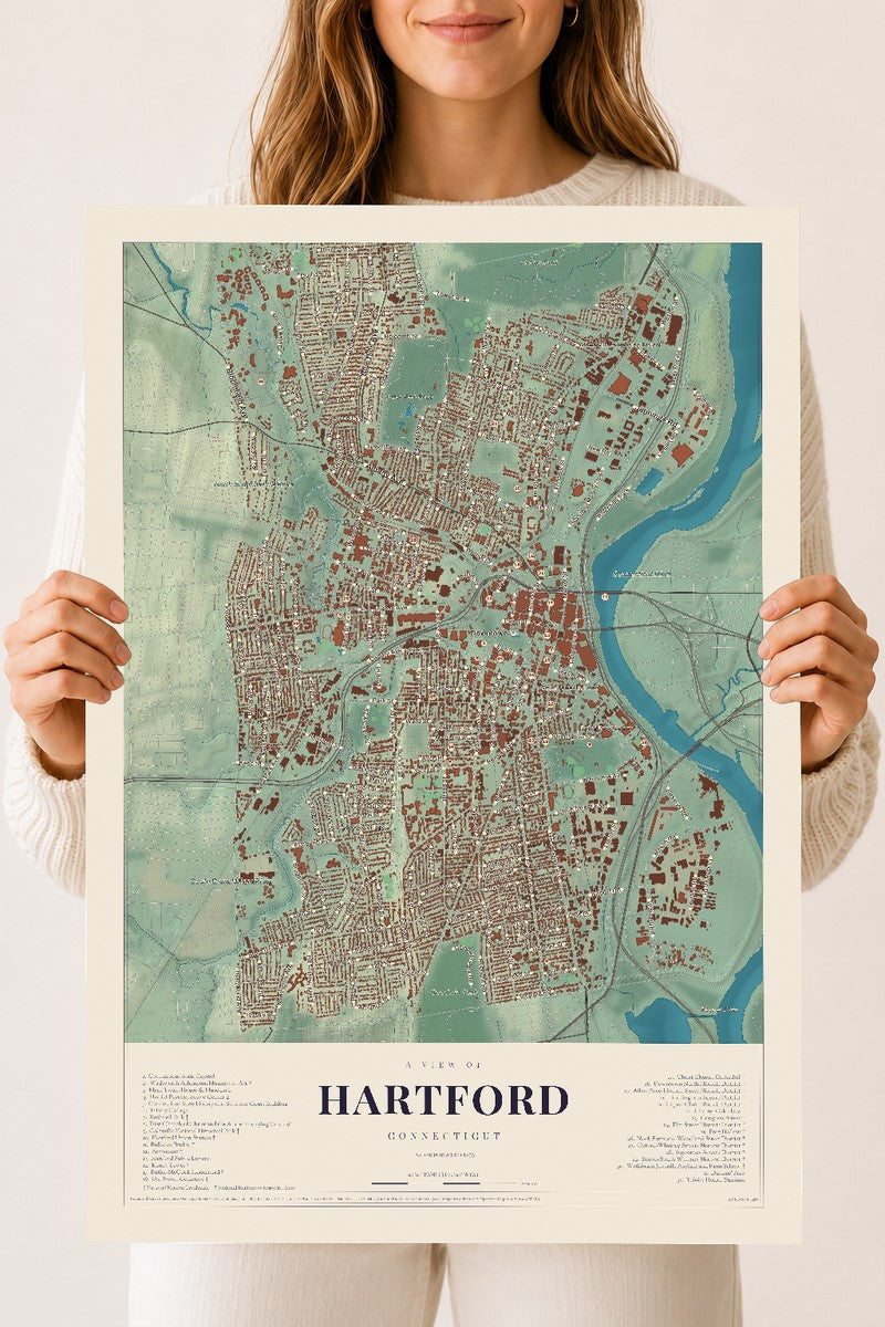 Hartford, Connecticut map print, 18" x 24", Archival Matte Print