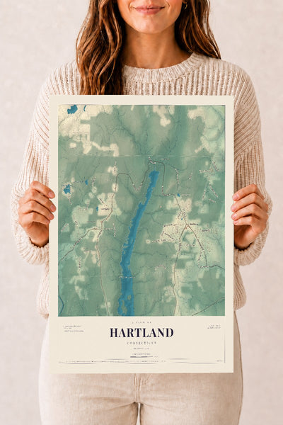 Hartland, Connecticut map print, 12" x 18", Archival Matte Print