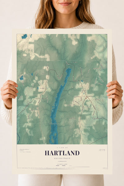 Hartland, Connecticut map print, 18" x 24", Archival Matte Print