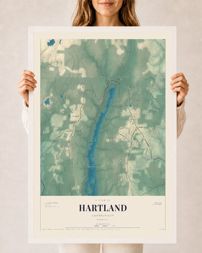 Hartland, Connecticut map print, 24" x 36", W/ White Ayous Wood Frame
