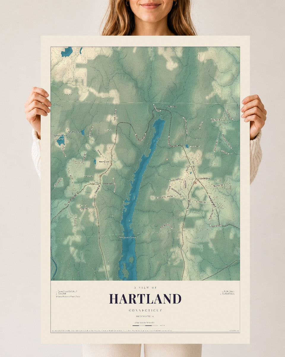 Hartland, Connecticut map print, 24" x 36", Archival Matte Print