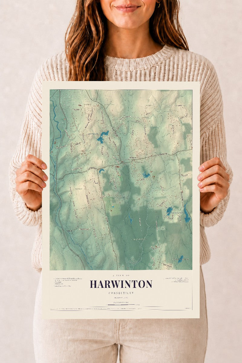 Harwinton, Connecticut map print, 12" x 18", Archival Matte Print