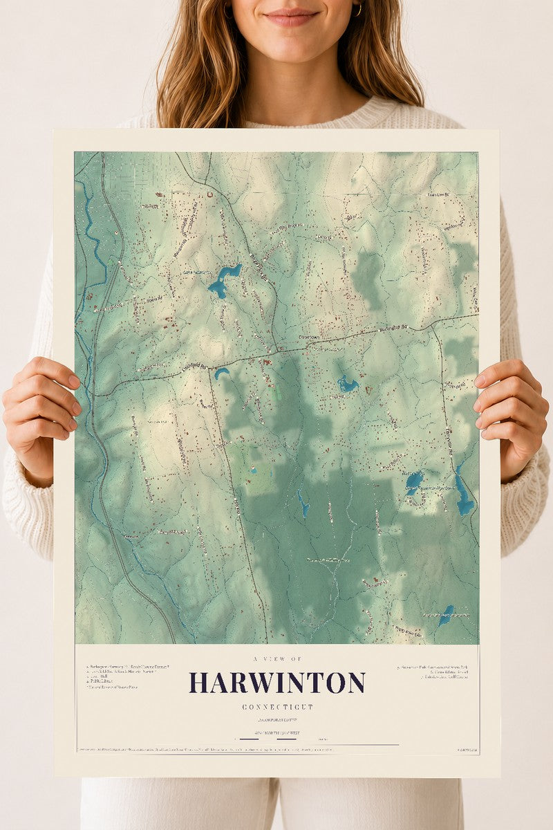 Harwinton, Connecticut map print, 18" x 24", Archival Matte Print