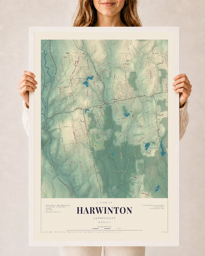 Harwinton, Connecticut map print, 24" x 36", W/ White Ayous Wood Frame