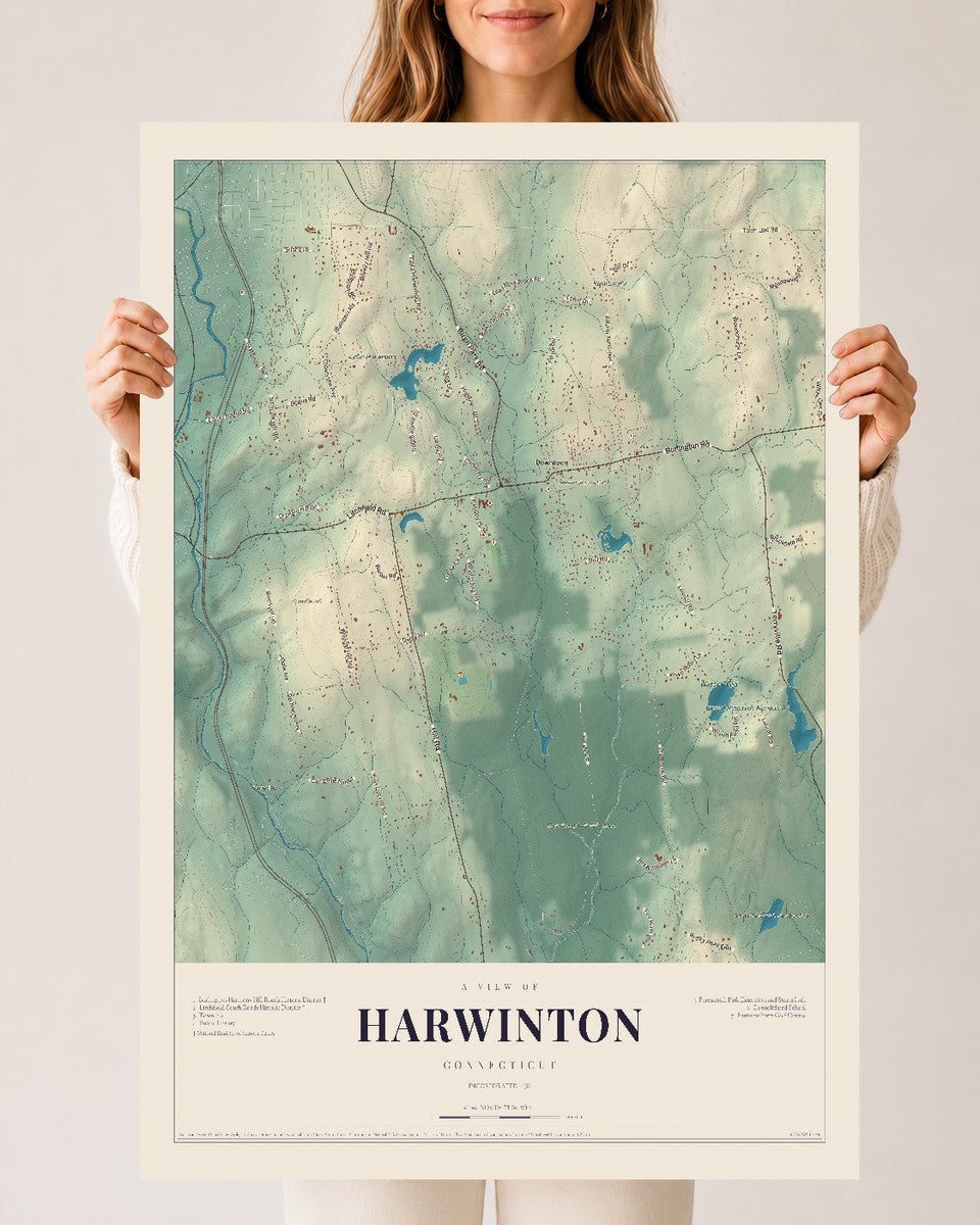 Harwinton, Connecticut map print, 24" x 36", Archival Matte Print
