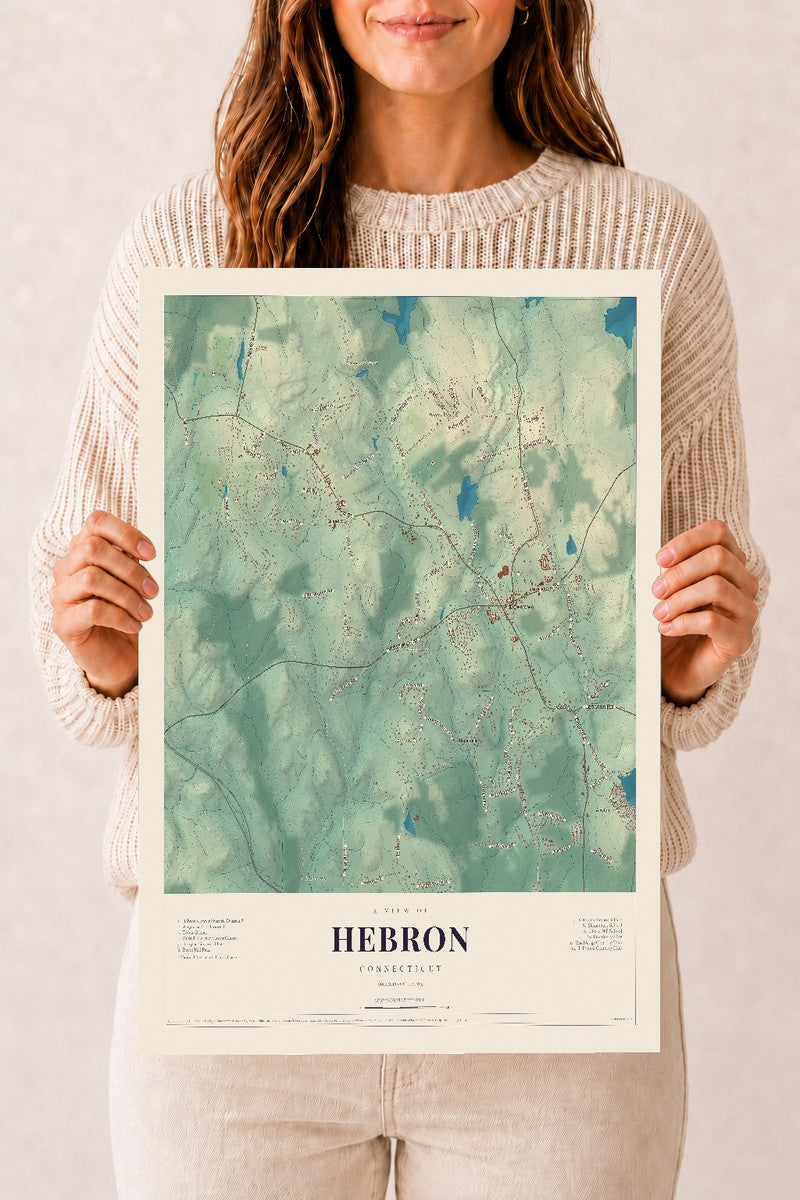 Hebron, Connecticut map print, 12" x 18", Archival Matte Print