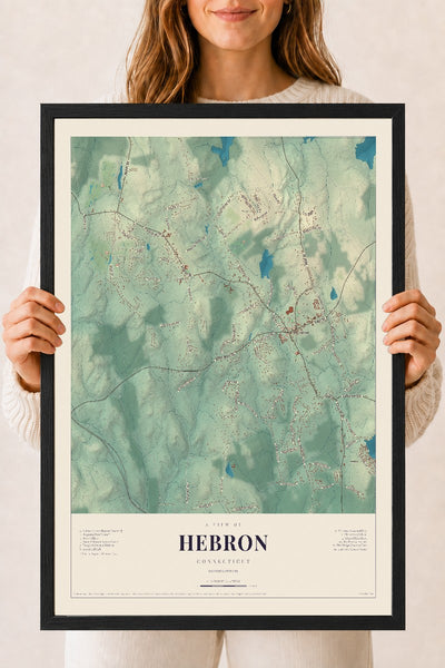 Hebron, Connecticut map print, 18" x 24", W/ Black Ayous Wood Frame