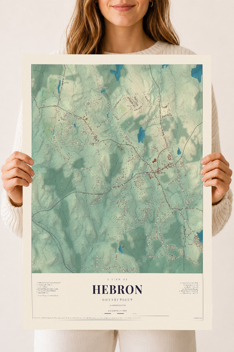 Hebron, Connecticut map print, 18" x 24", Archival Matte Print