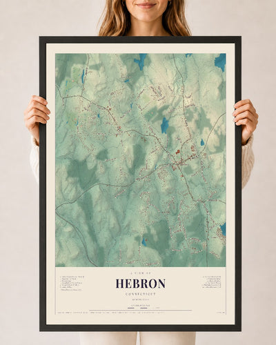Hebron, Connecticut map print, 24" x 36", W/ Black Ayous Wood Frame