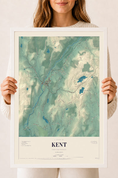 Kent, Connecticut map print, 18" x 24", W/ White Ayous Wood Frame
