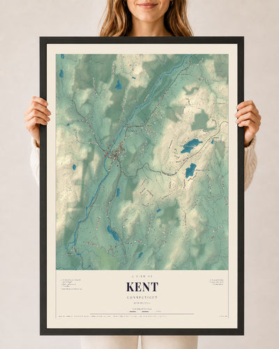 Kent, Connecticut map print, 24" x 36", W/ Black Ayous Wood Frame