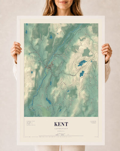 Kent, Connecticut map print, 24" x 36", W/ White Ayous Wood Frame
