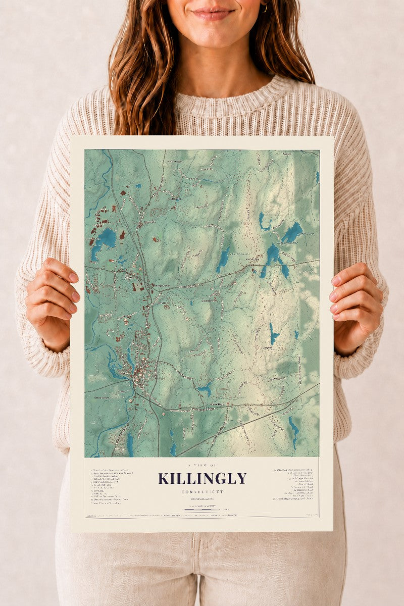 Killingly, Connecticut map print, 12" x 18", Archival Matte Print