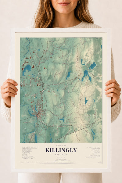 Killingly, Connecticut map print, 18" x 24", W/ White Ayous Wood Frame