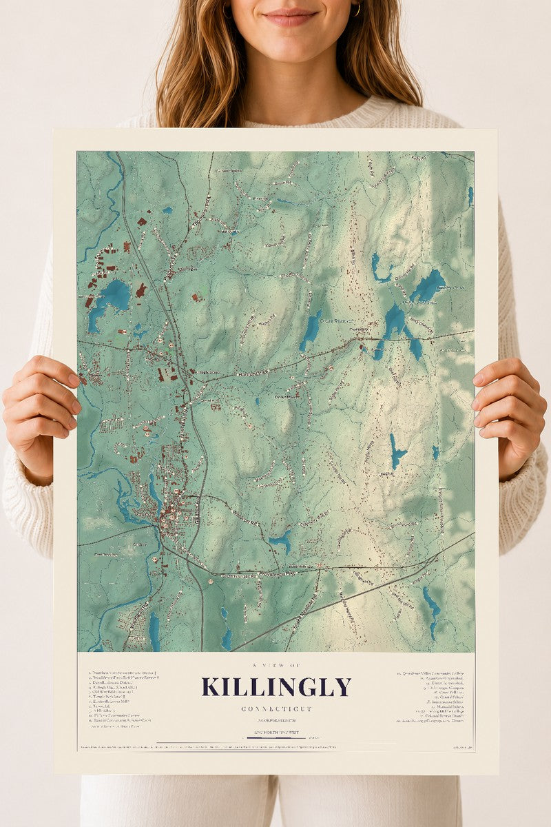 Killingly, Connecticut map print, 18" x 24", Archival Matte Print