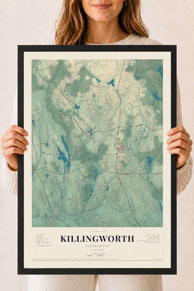 Killingworth, Connecticut map print, 18" x 24", W/ Black Ayous Wood Frame