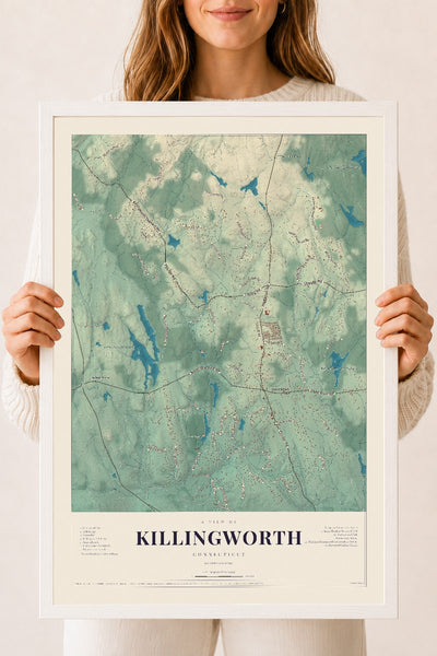 Killingworth, Connecticut map print, 18" x 24", W/ White Ayous Wood Frame