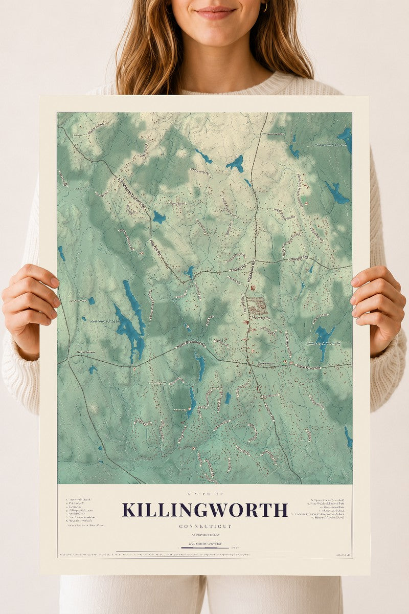 Killingworth, Connecticut map print, 18" x 24", Archival Matte Print