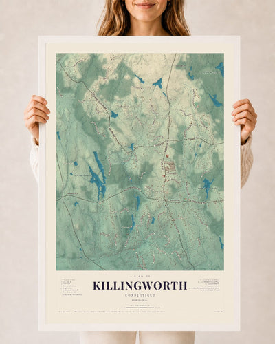 Killingworth, Connecticut map print, 24" x 36", W/ White Ayous Wood Frame