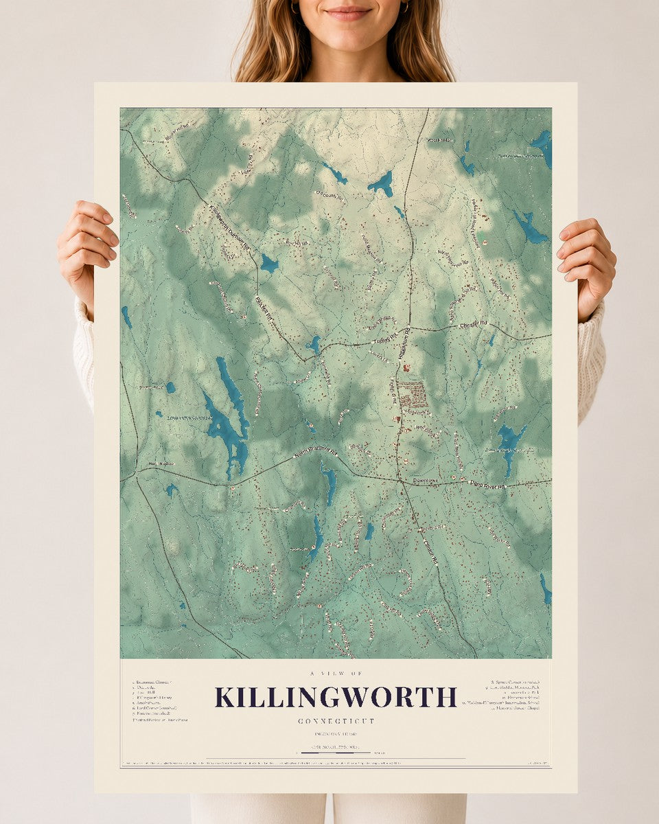 Killingworth, Connecticut map print, 24" x 36", Archival Matte Print
