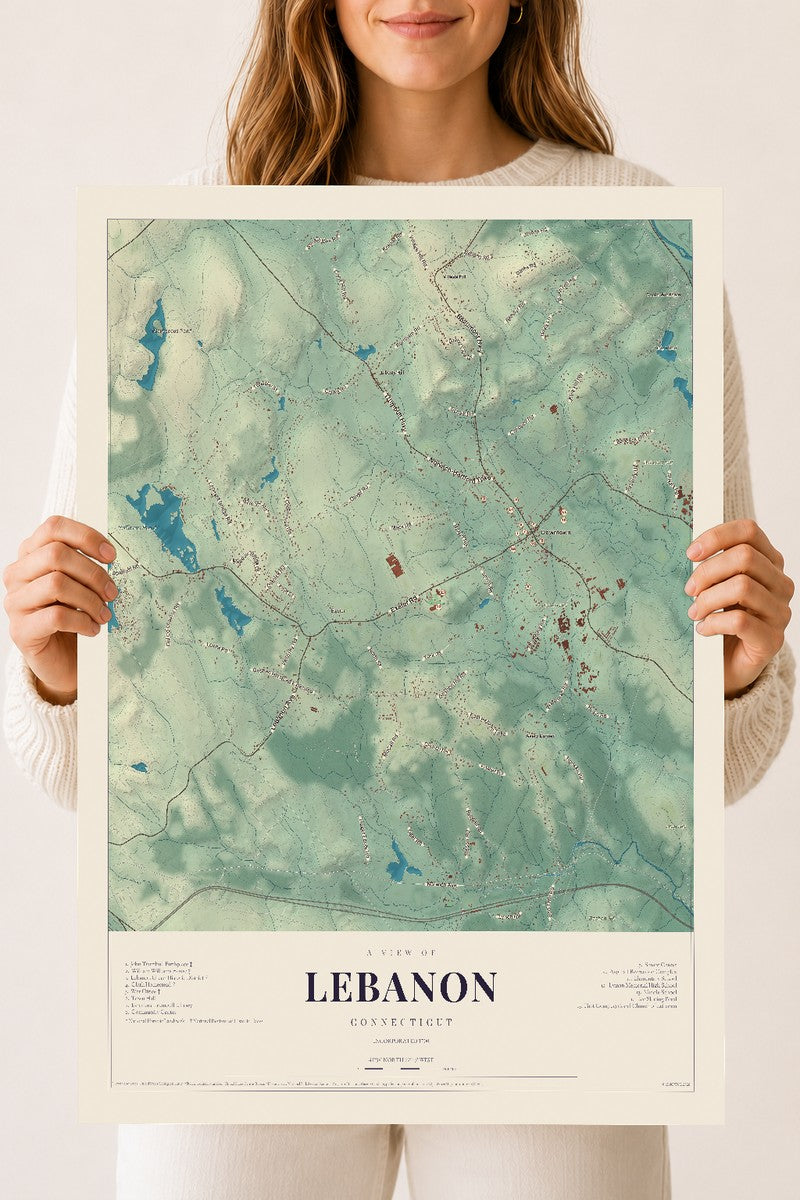 Lebanon, Connecticut map print, 18" x 24", Archival Matte Print