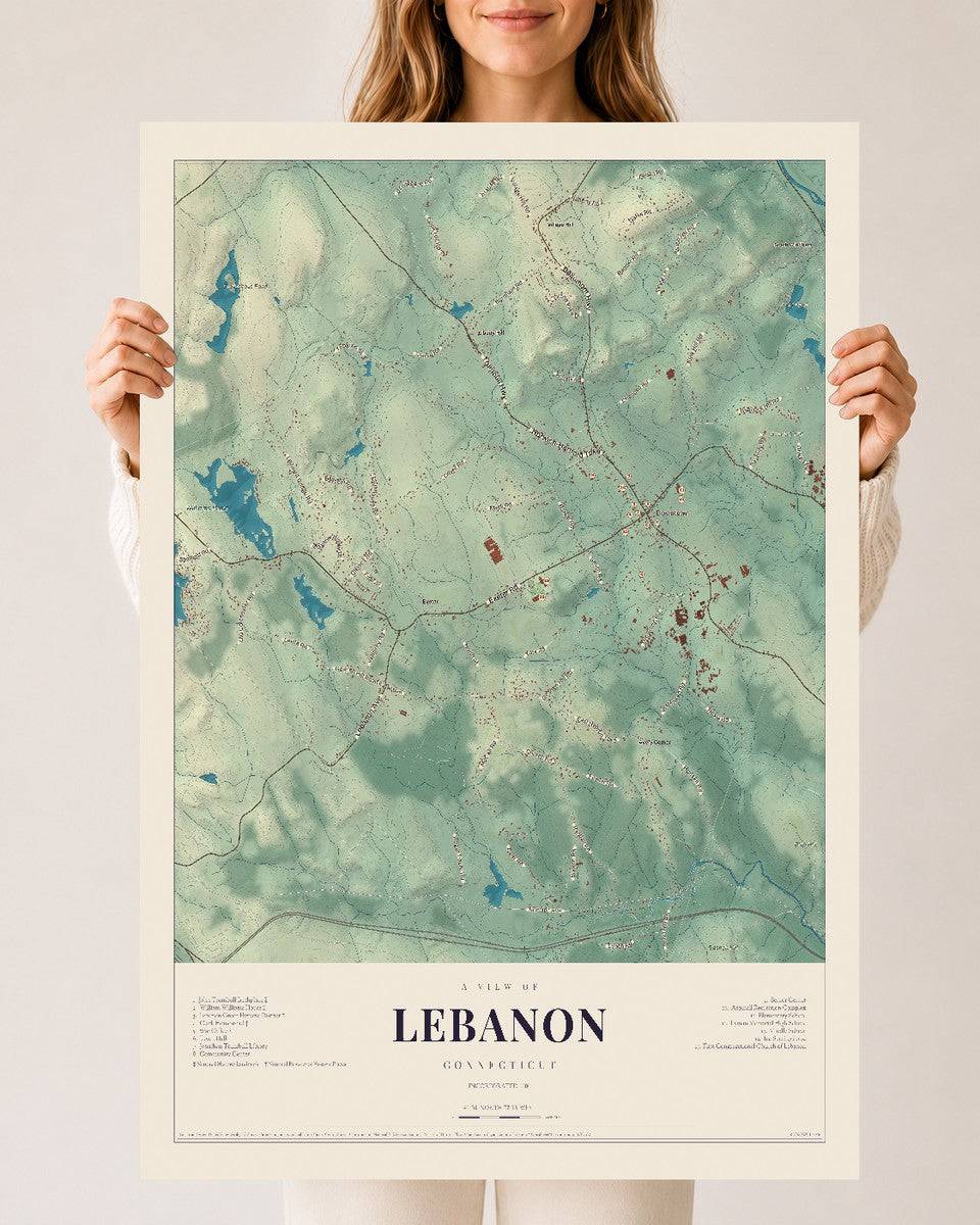 Lebanon, Connecticut map print, 24" x 36", Archival Matte Print