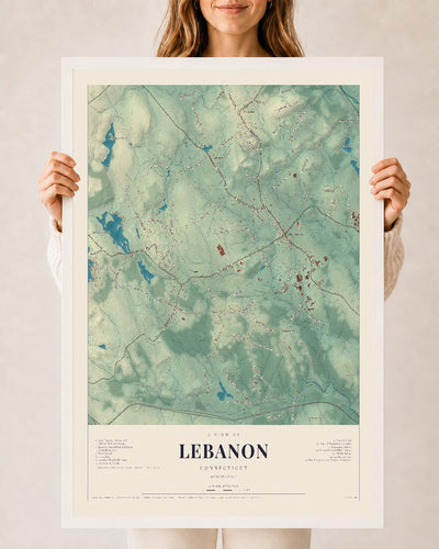 Lebanon, Connecticut map print, 24" x 36", W/ White Ayous Wood Frame