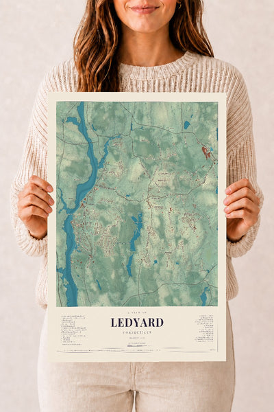 Ledyard, Connecticut map print, 12" x 18", Archival Matte Print
