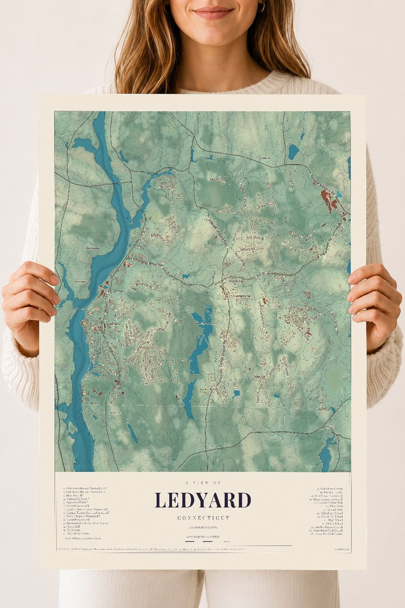 Ledyard, Connecticut map print, 18" x 24", Archival Matte Print
