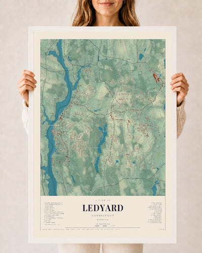 Ledyard, Connecticut map print, 24" x 36", W/ White Ayous Wood Frame