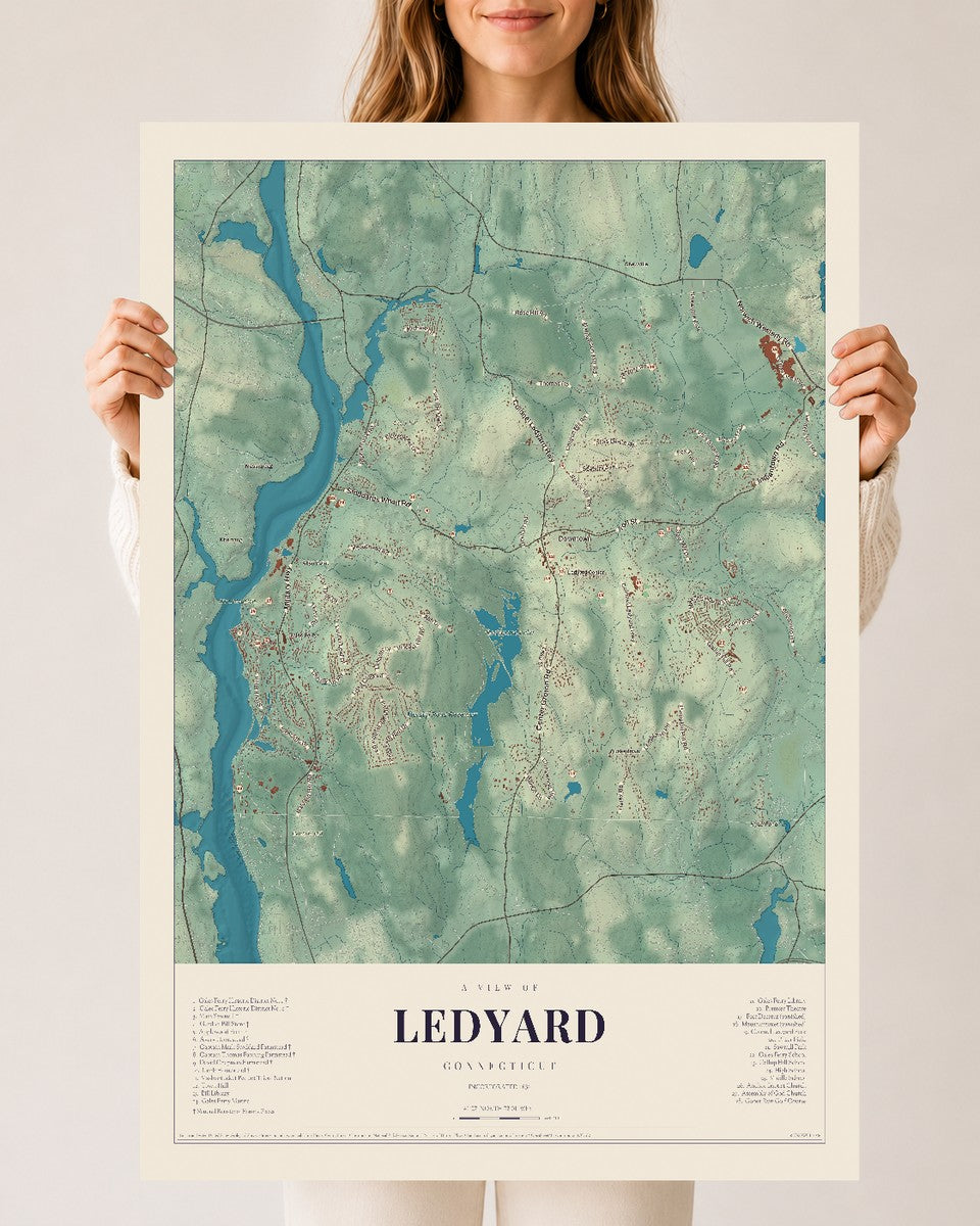 Ledyard, Connecticut map print, 24" x 36", Archival Matte Print