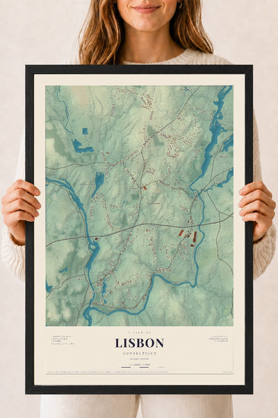 Lisbon, Connecticut map print, 18" x 24", W/ Black Ayous Wood Frame