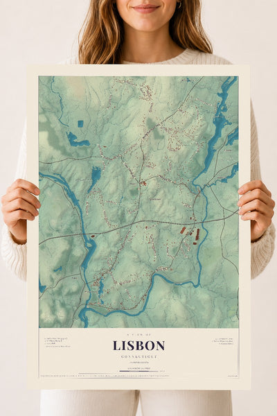 Lisbon, Connecticut map print, 18" x 24", Archival Matte Print