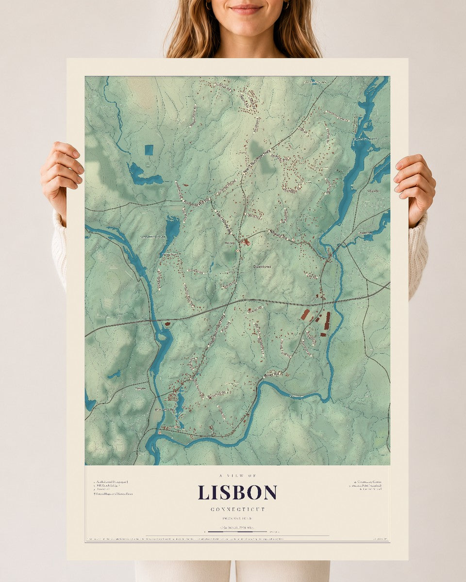 Lisbon, Connecticut map print, 24" x 36", Archival Matte Print