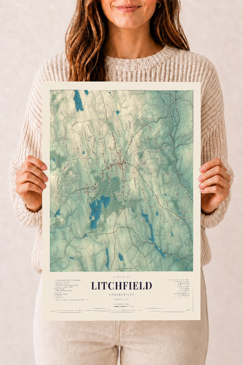 Litchfield, Connecticut map print, 12" x 18", Archival Matte Print