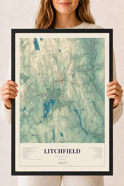 Litchfield, Connecticut map print, 18" x 24", W/ Black Ayous Wood Frame